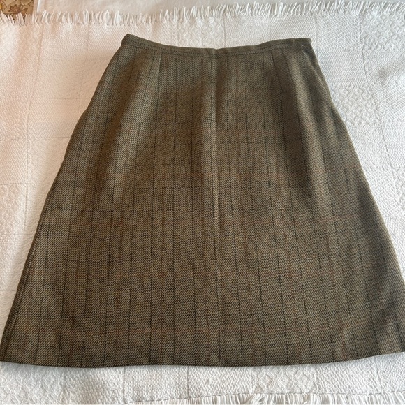 Vintage 70s Wool A-Line Skirt: Tan Brown Menswear Check, Size Medium - Picture 7 of 16